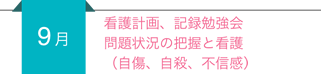 【9月】看護計画、記録勉強会、問題状況の把握と看護(自傷、自殺、不信感)